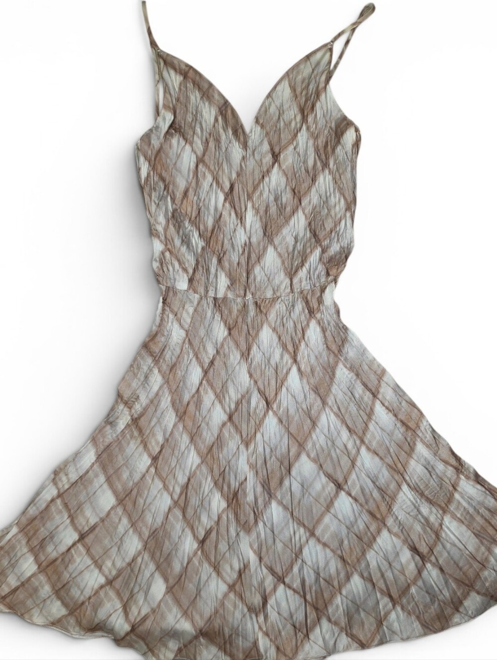 XS Vince Hazy Plaid Cami Midi Slip Dress Sun Taupe Tan Cream Beige Lightweight - Picture 3 of 5